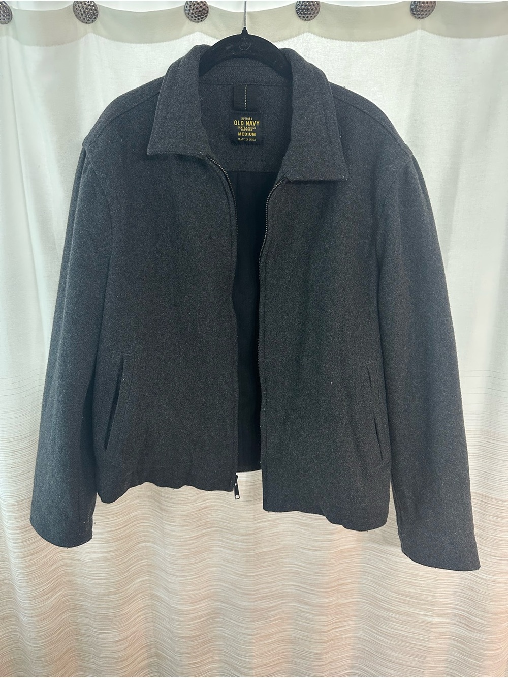 Vintage Old Navy Men’s Charcoal Zip-Front Wool-Blend Jacket Size M